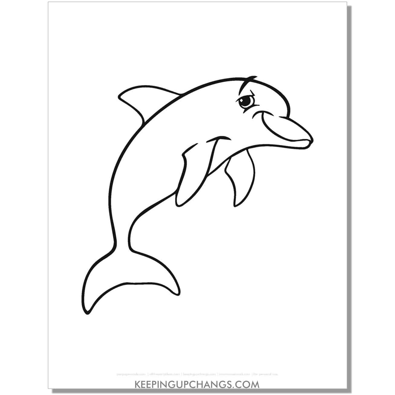 free dolphin with eyebrow coloring page, sheet.