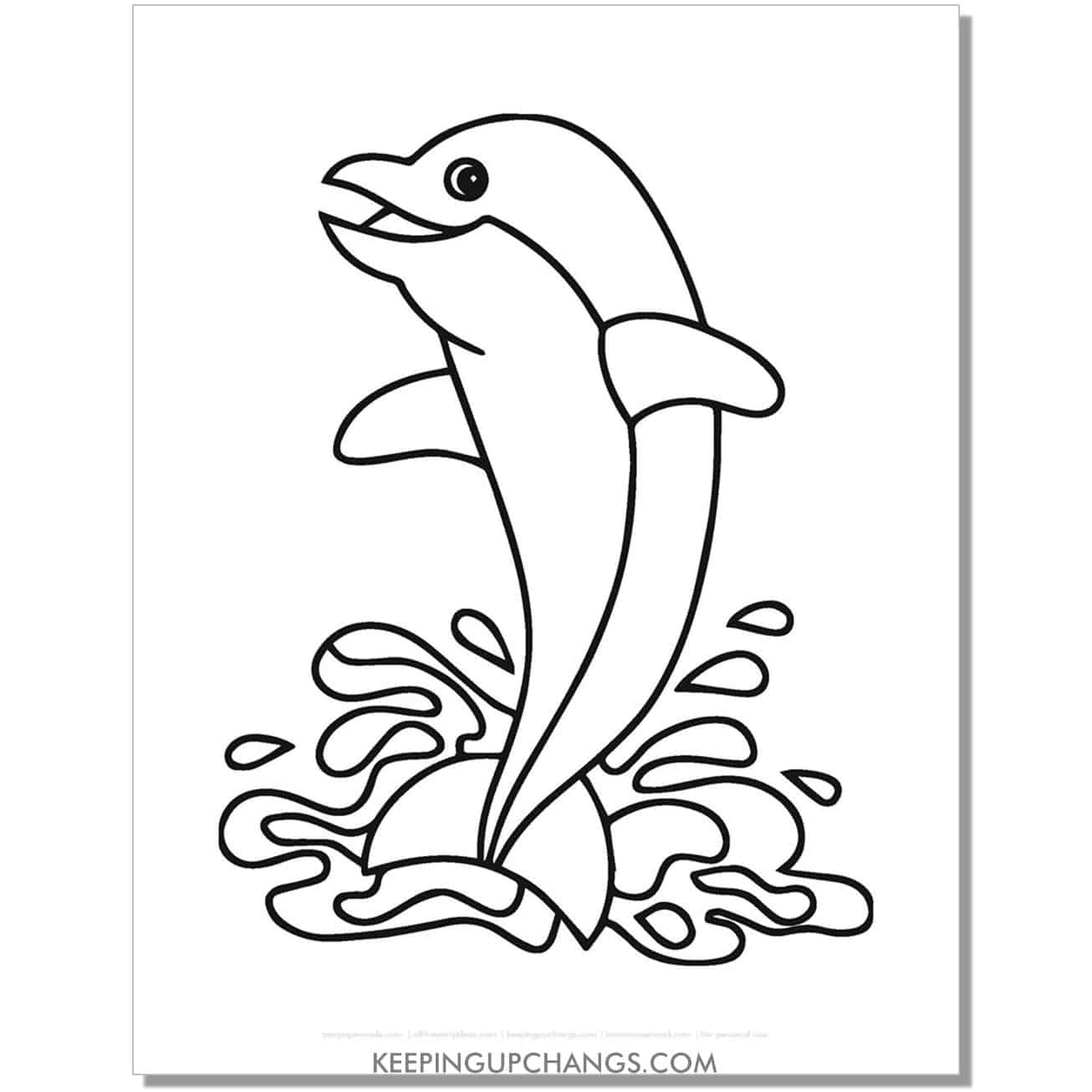 free dolphin splashing out of water coloring page, sheet.