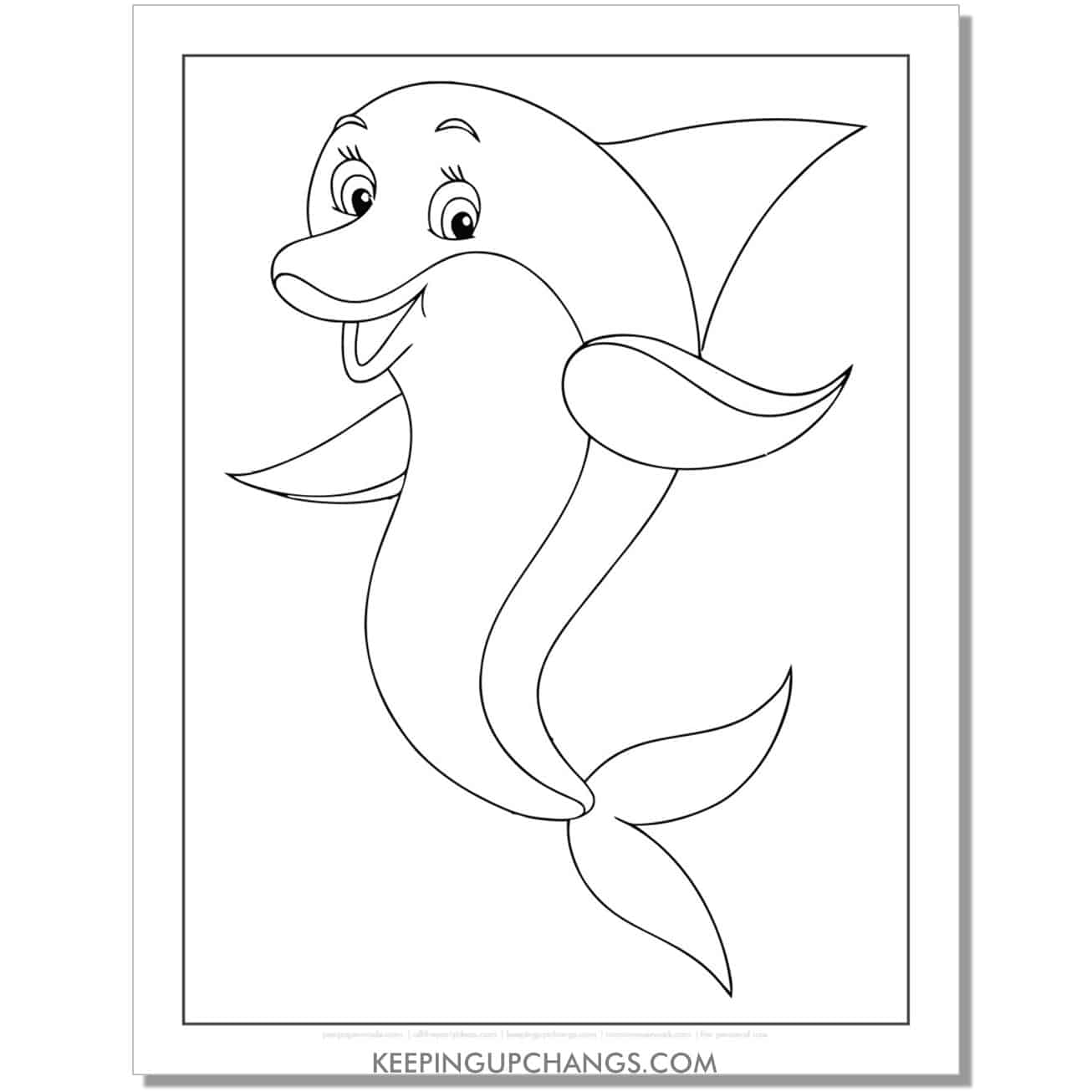free girl dolphin coloring page, sheet.