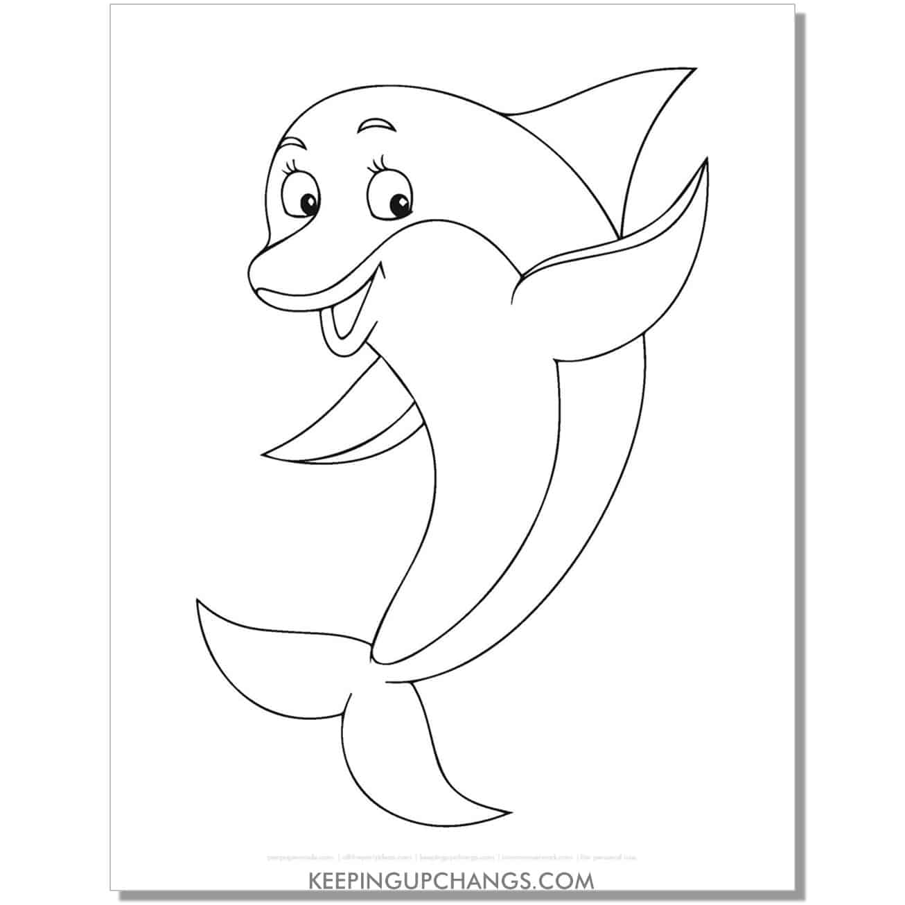 free girl dolphin waving coloring page, sheet.