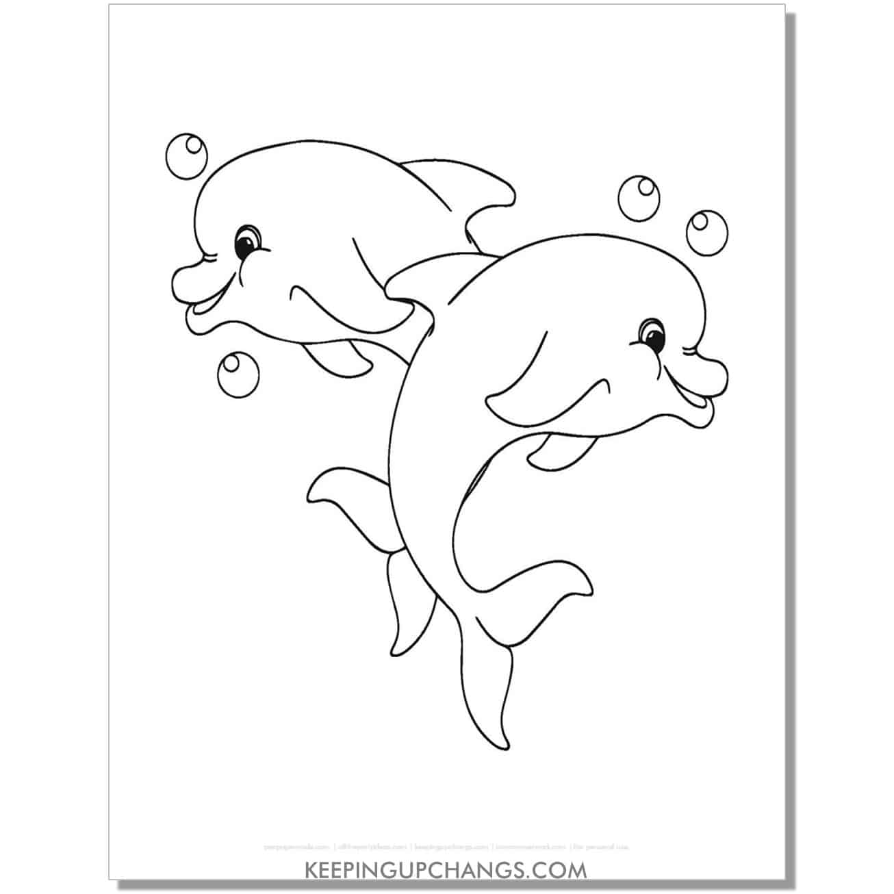 free dolphin pair, couple coloring page, sheet.