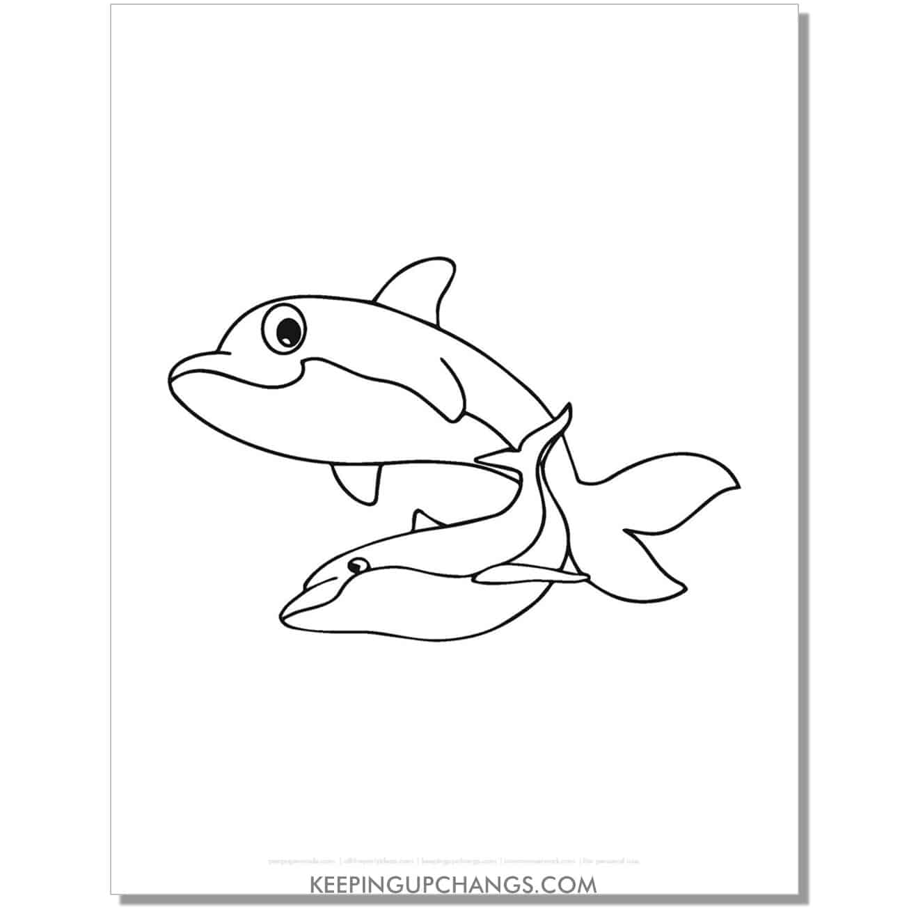 free dolphin mama and baby coloring page, sheet.