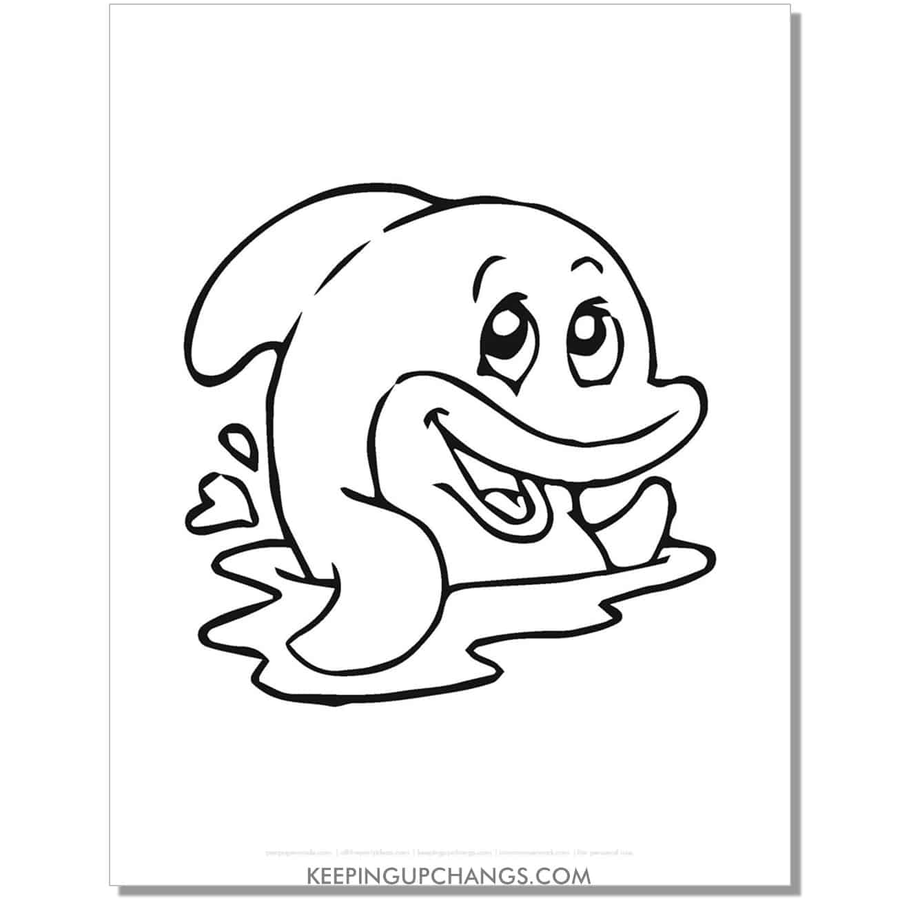 free dolphin hand drawing coloring page, sheet.