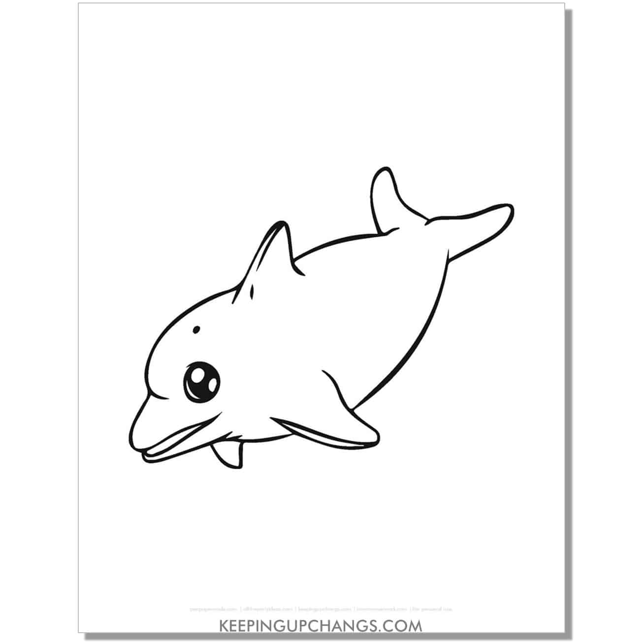 free baby dolphin coloring page, sheet.