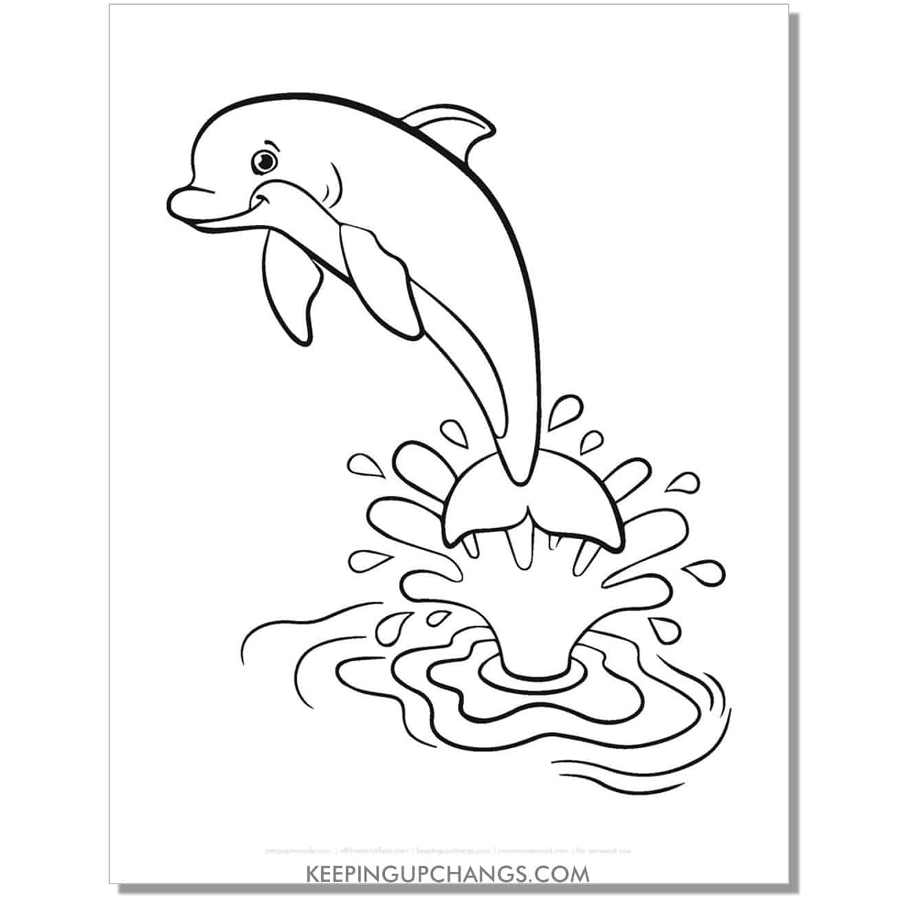 free dolphin jumping out of water coloring page, sheet.