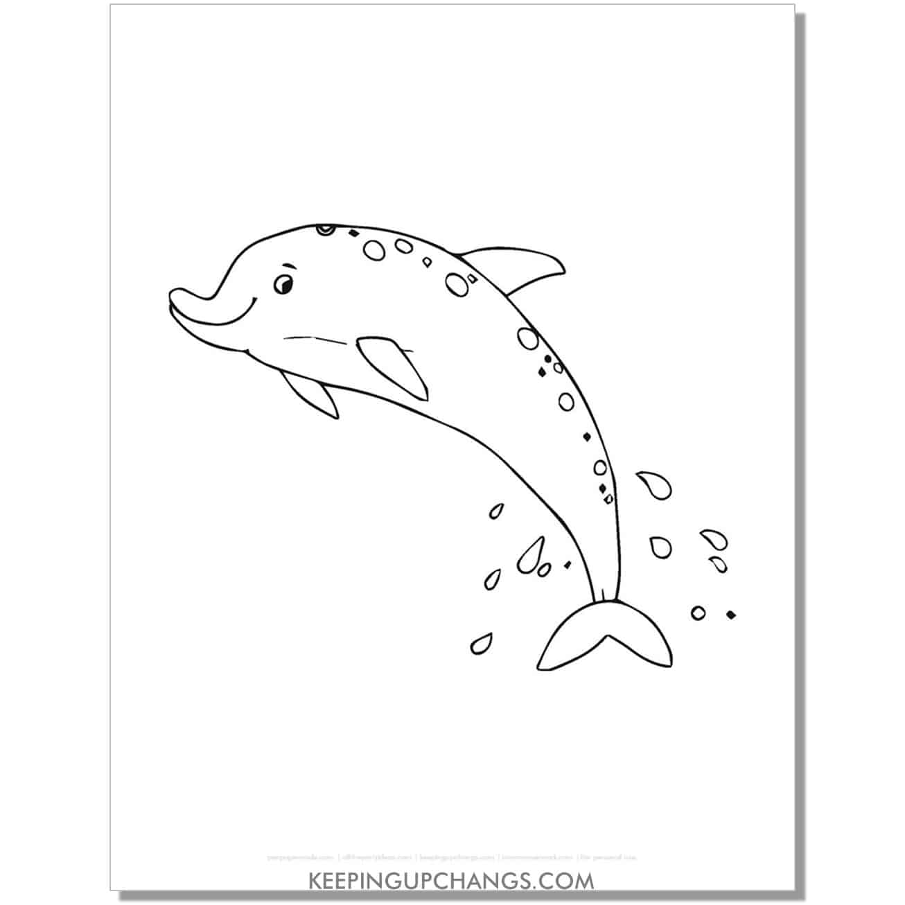 free dolphin with spots coloring page, sheet.
