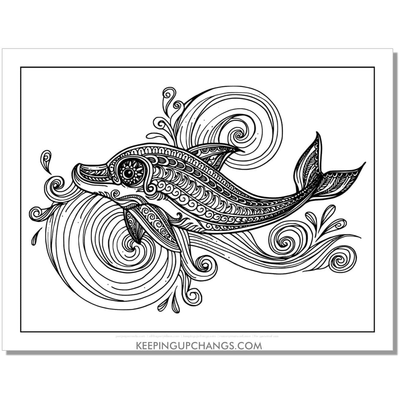 free dolphin mandala zentangle coloring page, sheet.