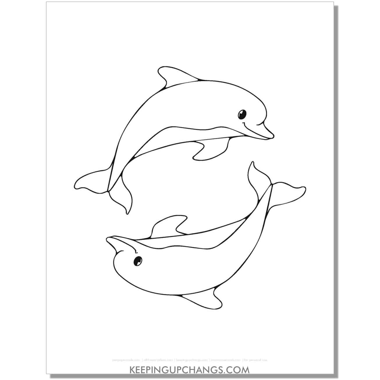 free two dolphins in a circle coloring page, sheet.