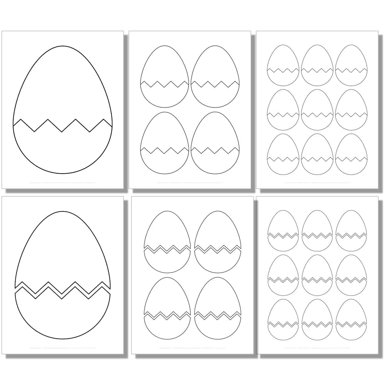 large, medium, small bottom cracked easter egg templates, outlines, stencils.