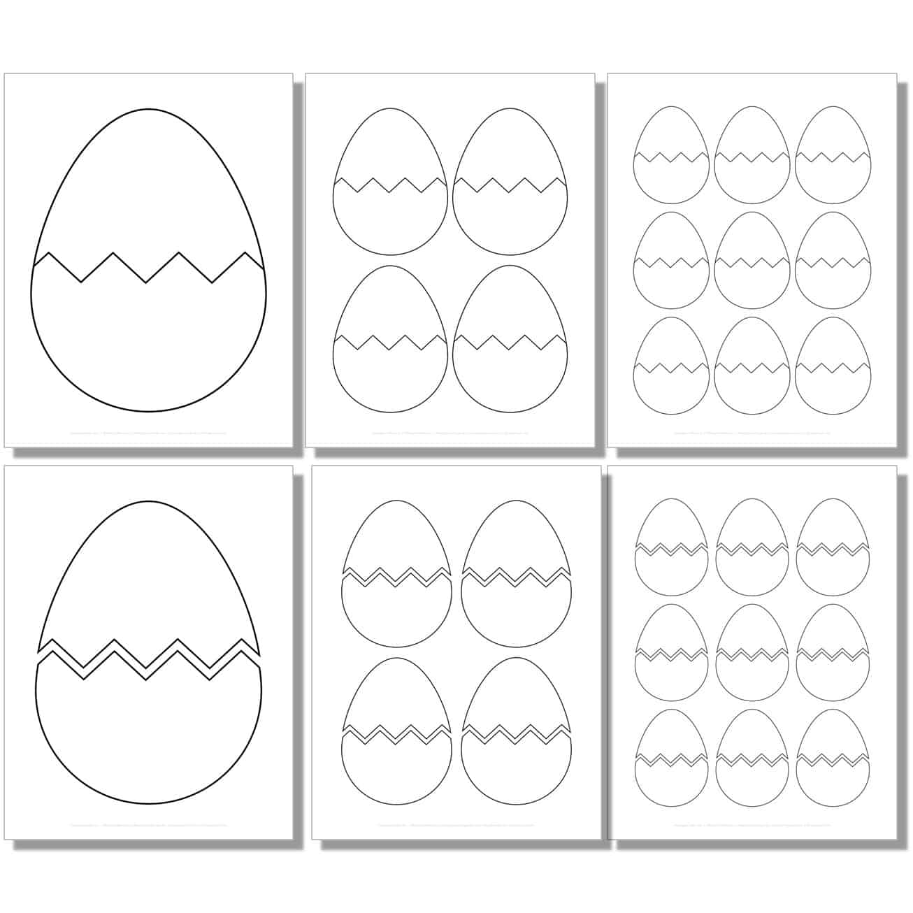 large, medium, small middle cracked easter egg templates, outlines, stencils.