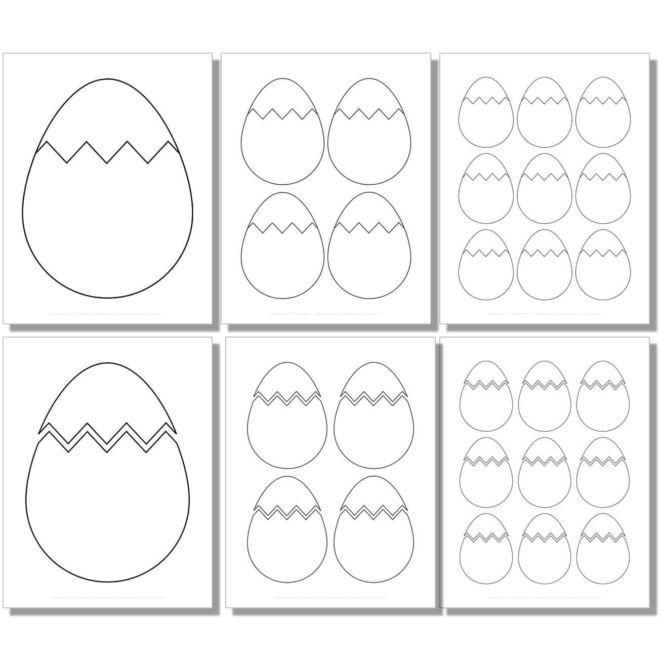 large, medium, small top cracked easter egg templates, outlines, stencils.
