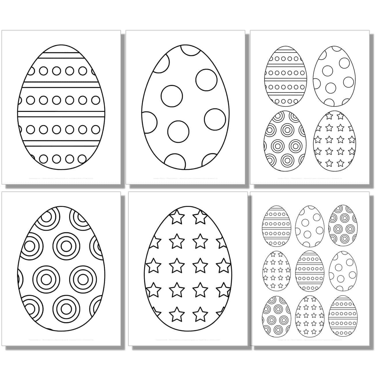 large, medium, small fun patterned easter egg templates, outlines, stencils.