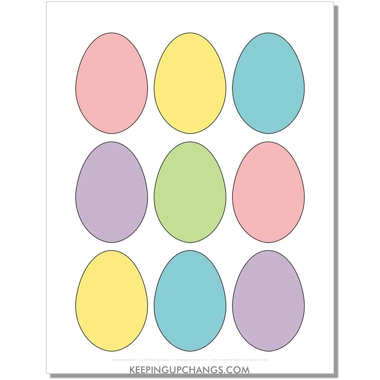 free small, mini blank colored easter egg template, outline, stencil.