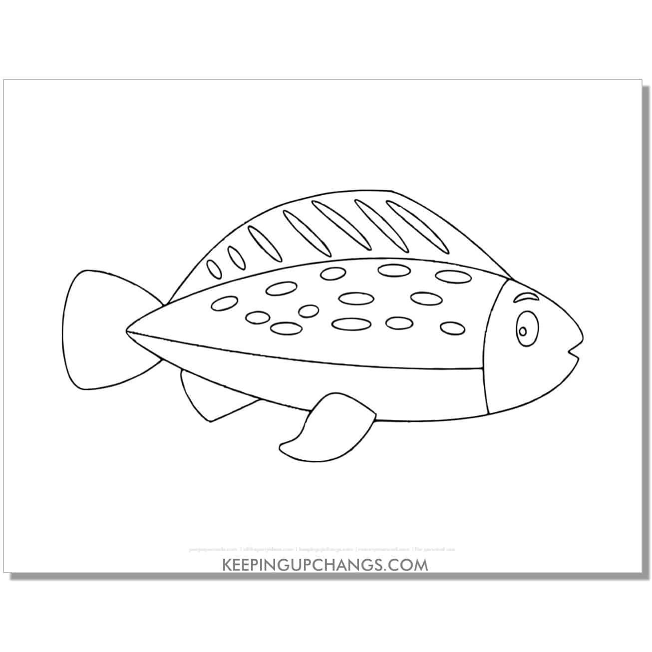 free simple outlined fish coloring page, sheet.