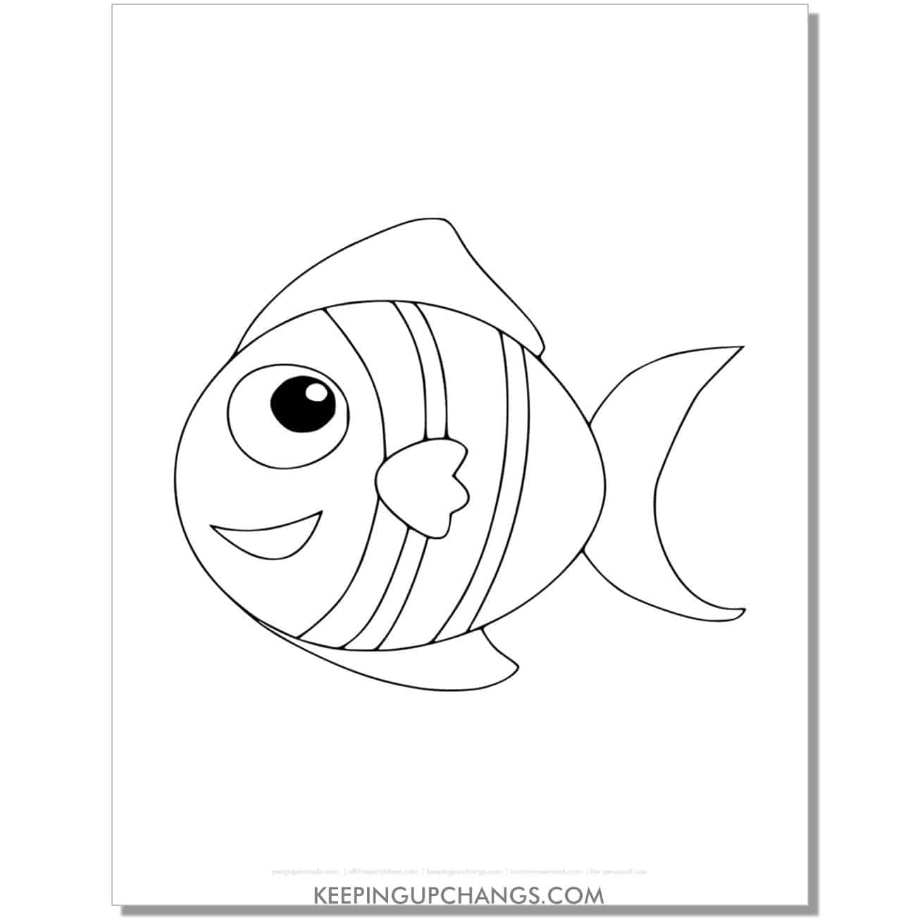 free striped fish coloring page, sheet for kindergarten.