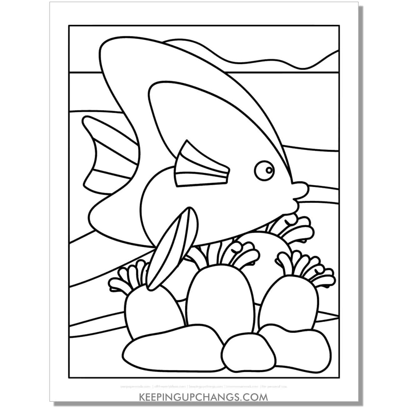free easy full size fish coloring page, sheet.