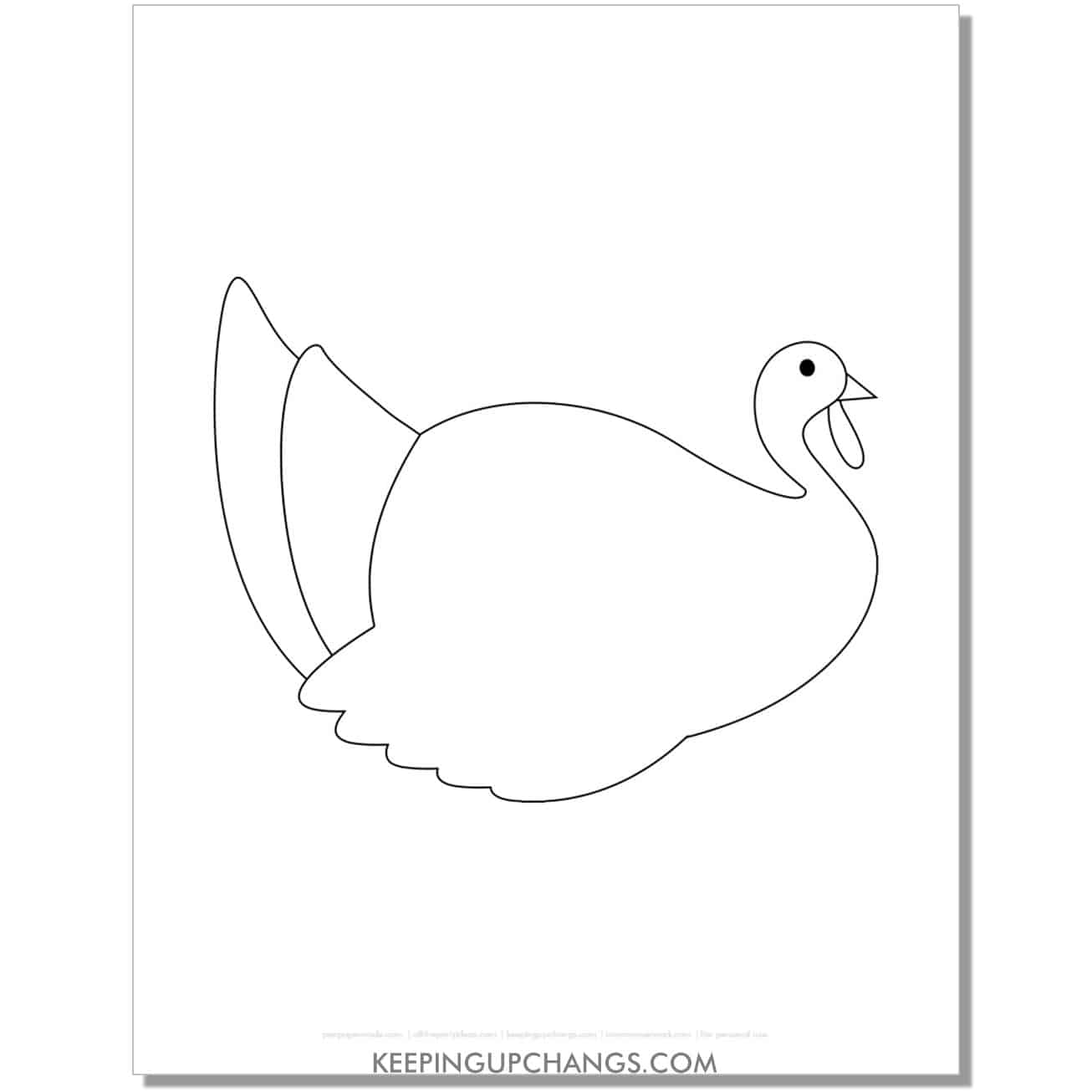 side view of sitting turkey template, black and white.