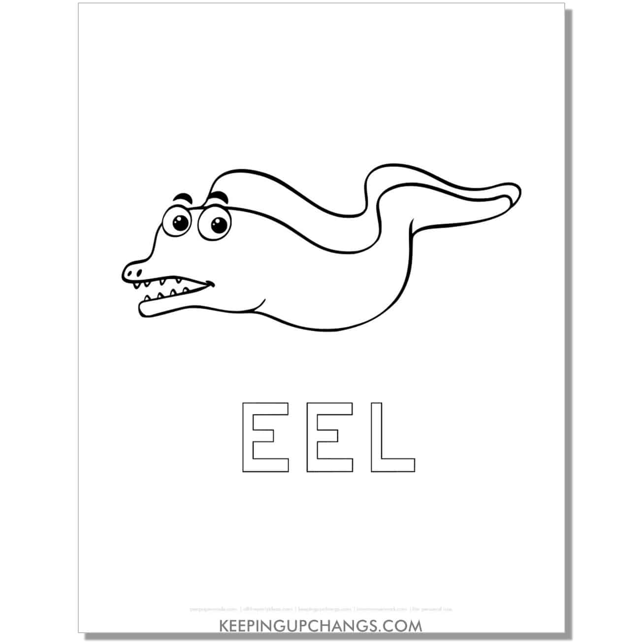 free eel with word coloring page, sheet.