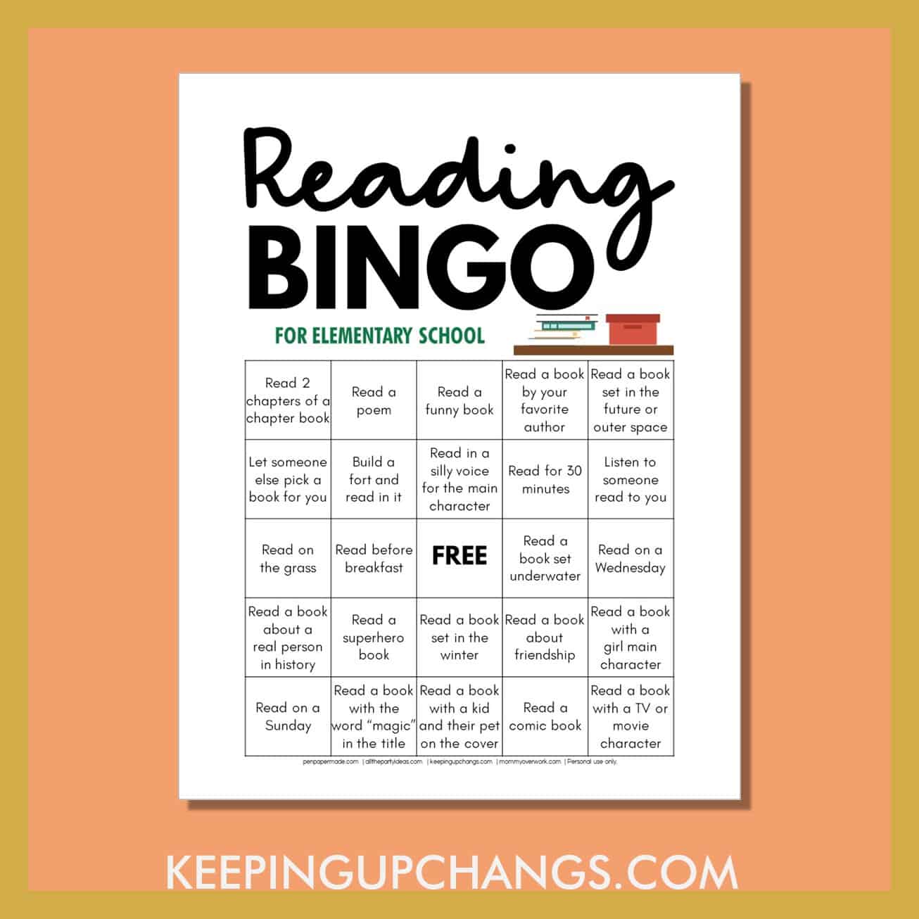 elementary school reading bingo challenge with fun ways to enjoy reading.