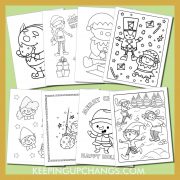 free elf colouring sheets including cute, easy, realistic and fantasy boy and girl christmas characters.