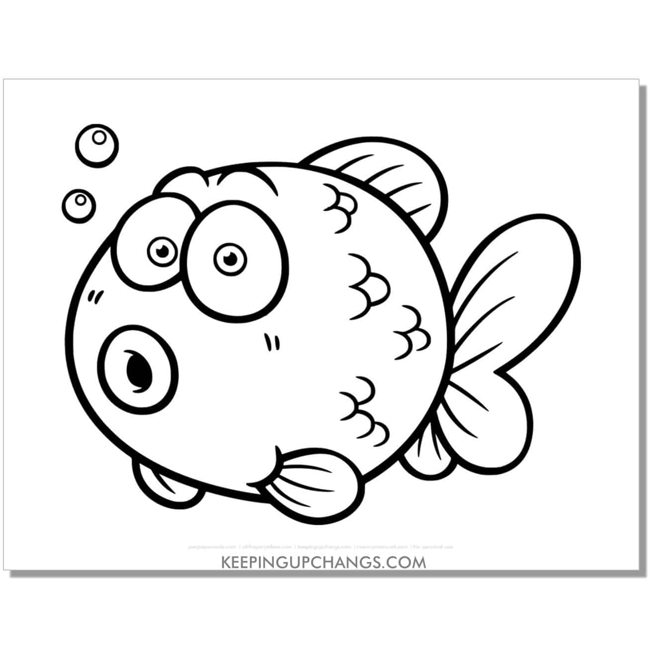 free cartoon funny fish coloring page, sheet.