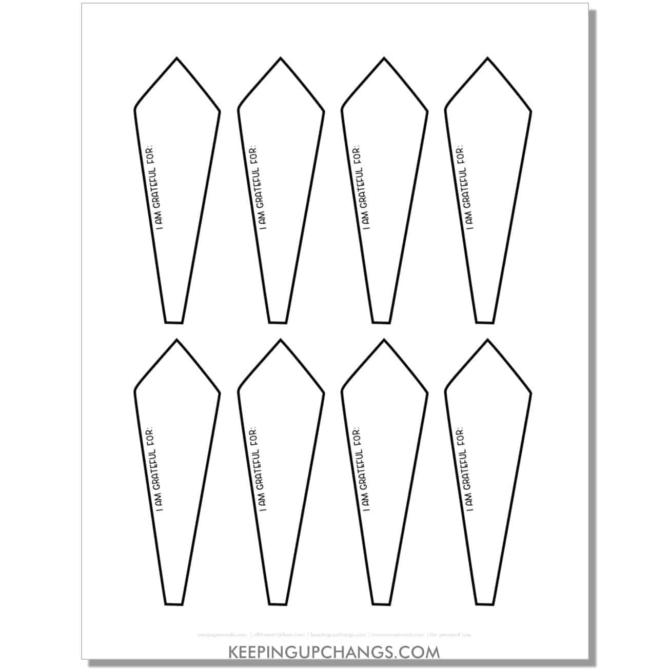 free diamond turkey feather template, stencil, outline with i am grateful for.