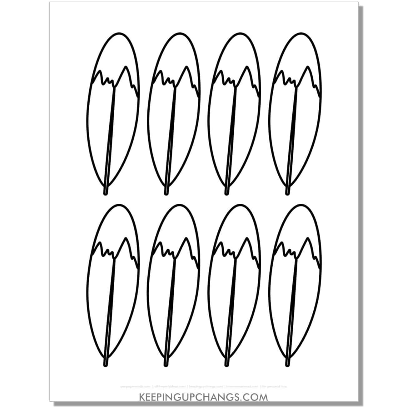free rounded feather template, stencil, outline.