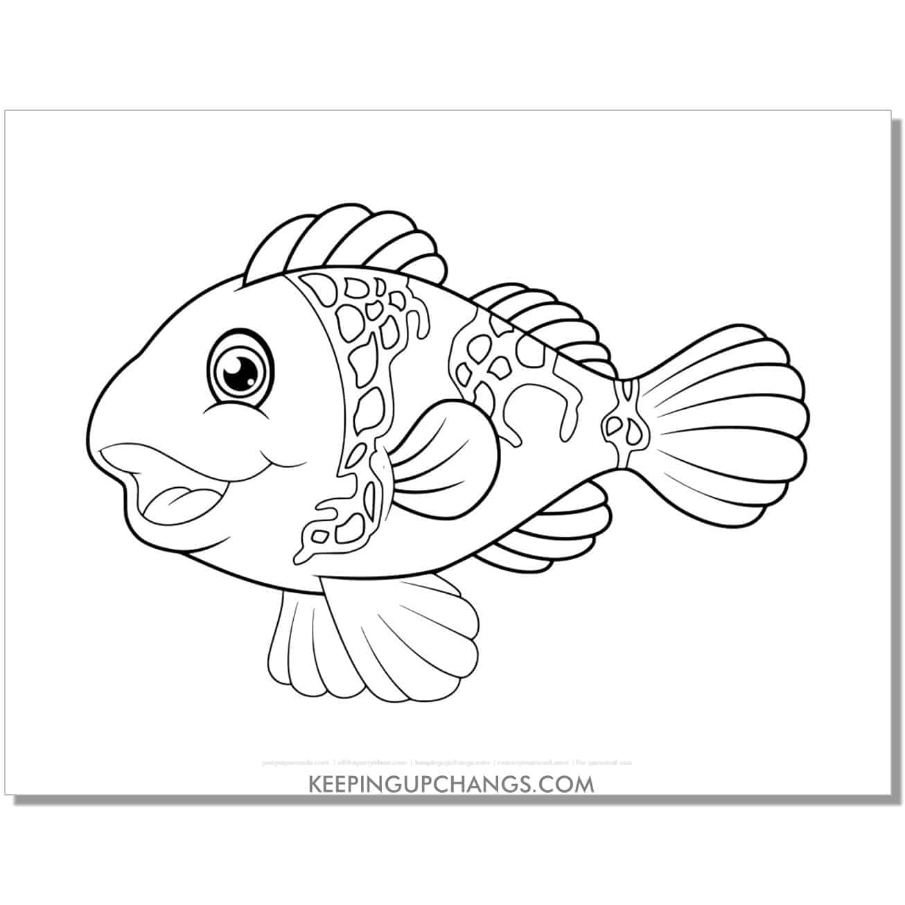 free simple pattern fish coloring page, sheet.