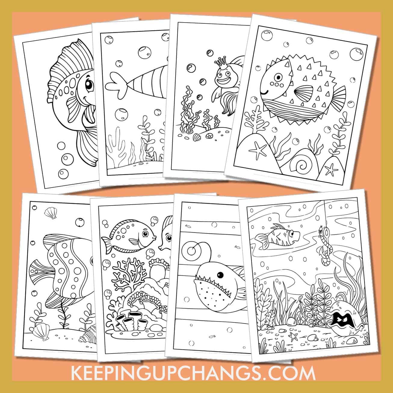 free fish to color for toddlers, kids, adults.