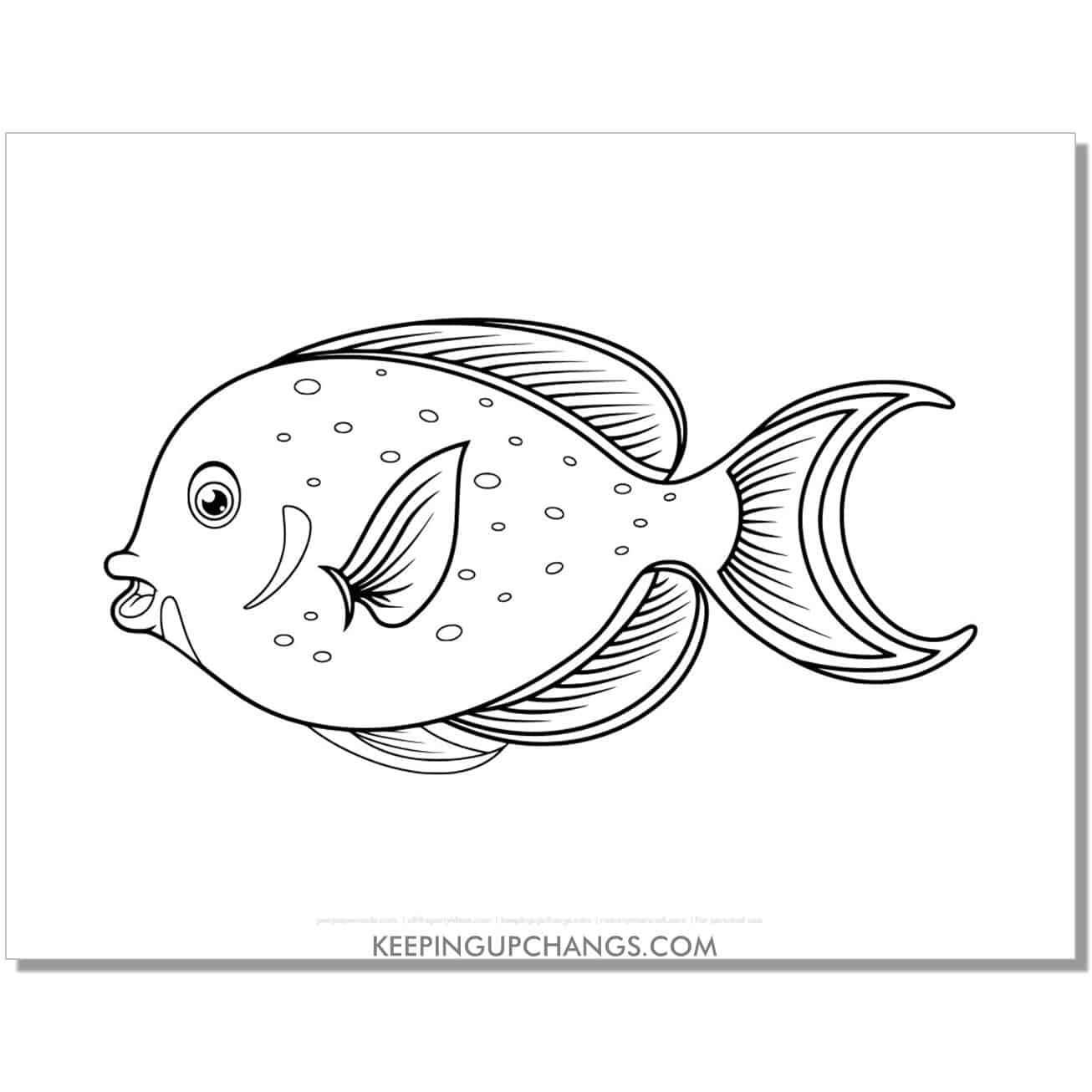 free round fish coloring page, sheet.