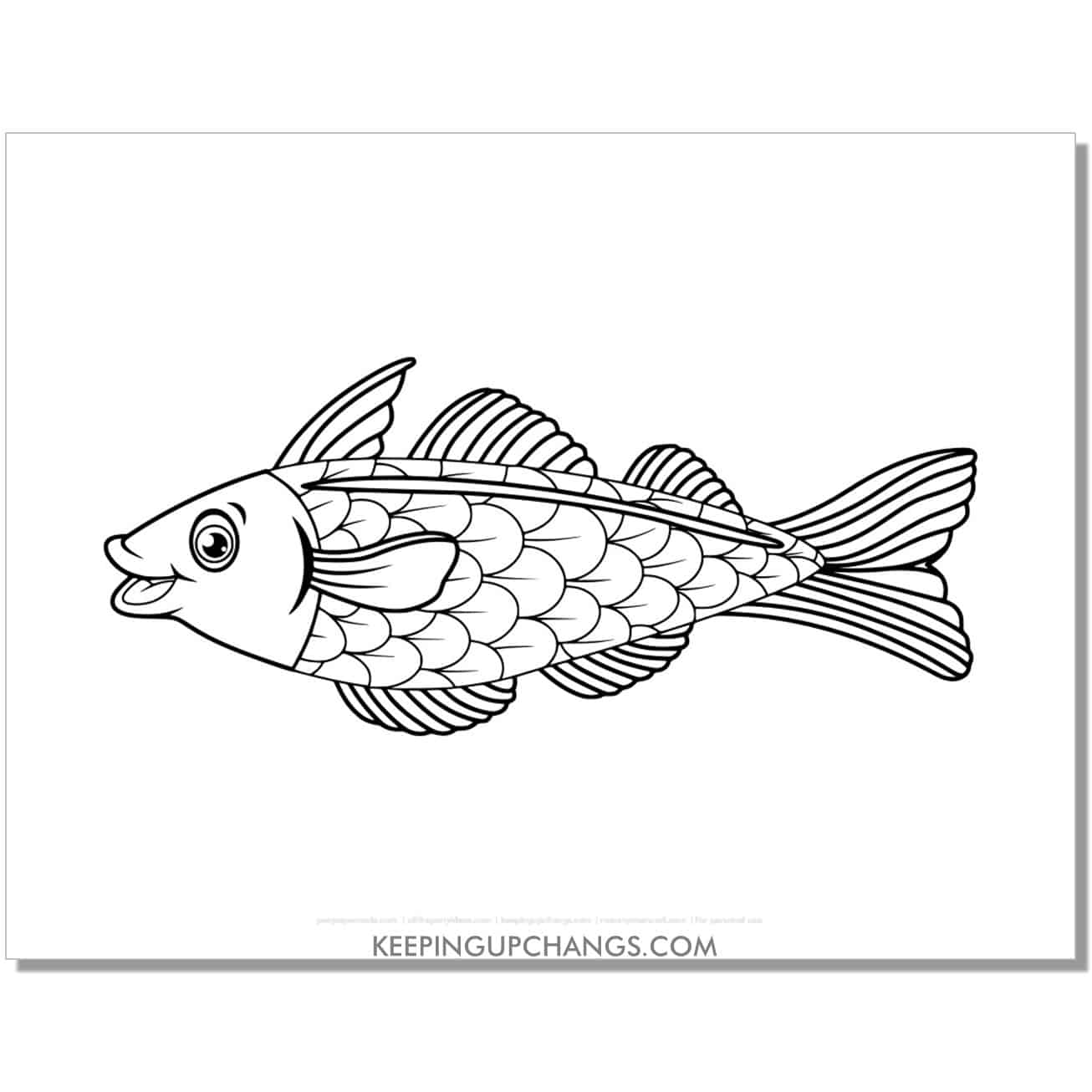free scaly fish coloring page, sheet.