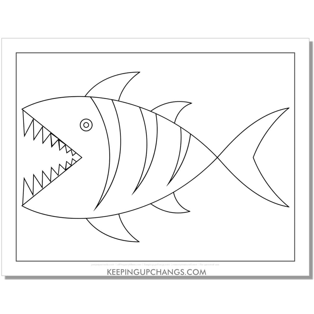free simple piranha coloring page, sheet.
