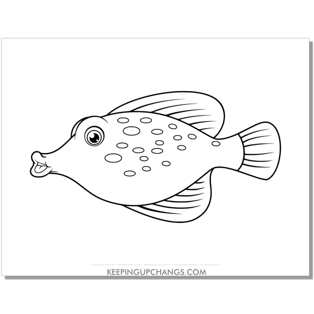 free spotted fish with snout coloring page, sheet.