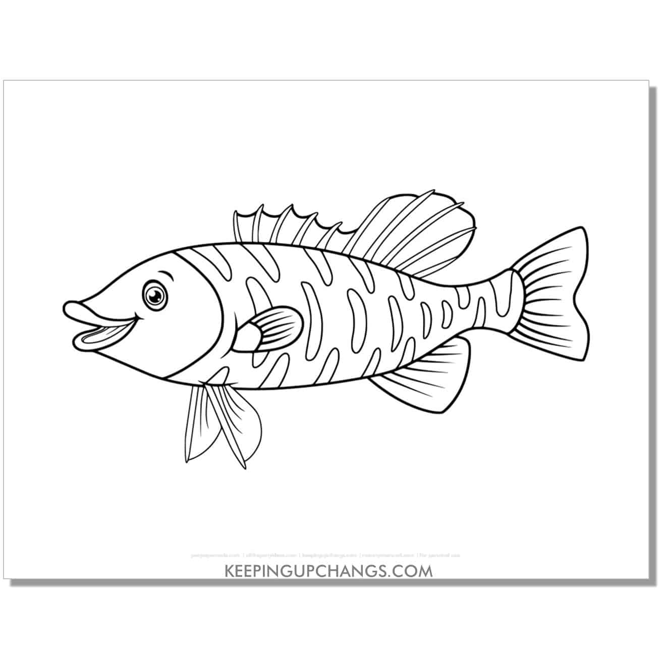 free trout bass coloring page, sheet.