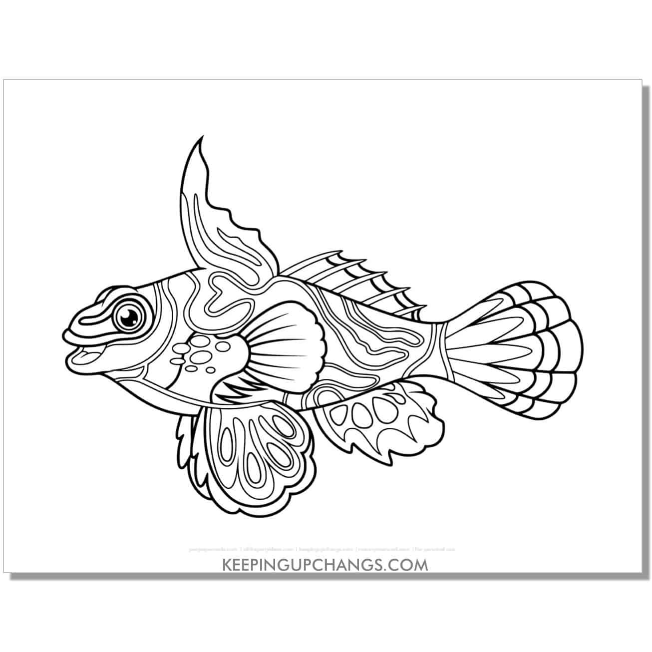 free fancy fish coloring page, sheet.