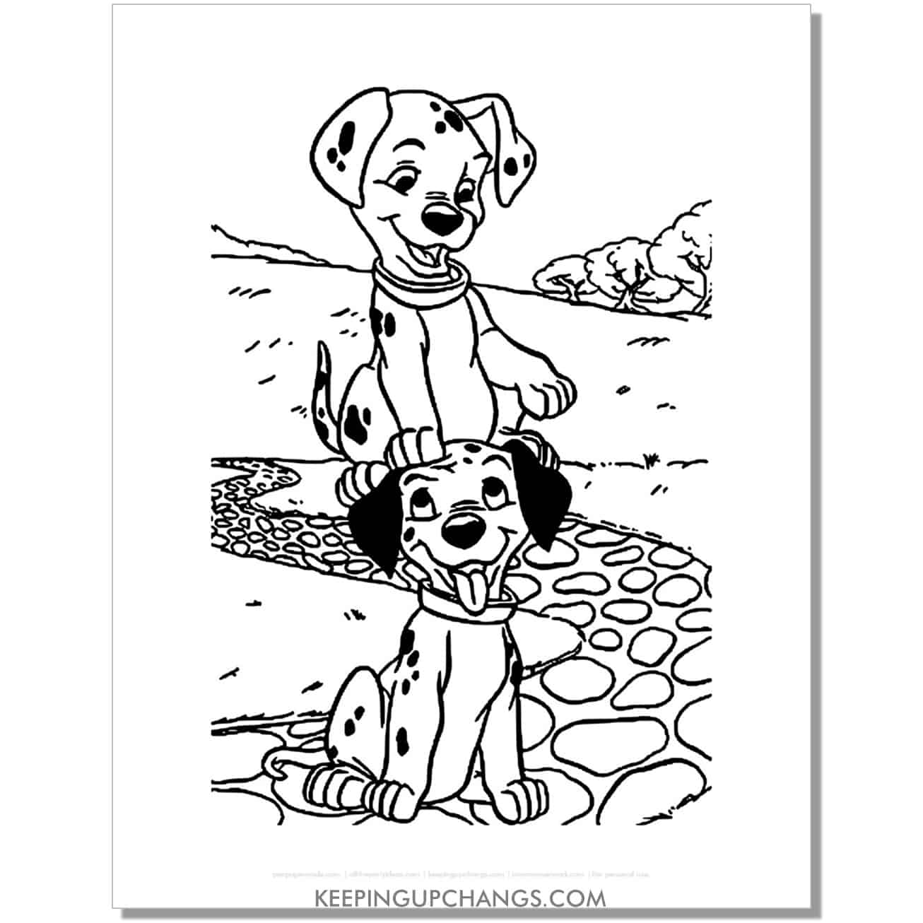 free rolly sitting on lucky's head 101 dalmations coloring page, sheet.