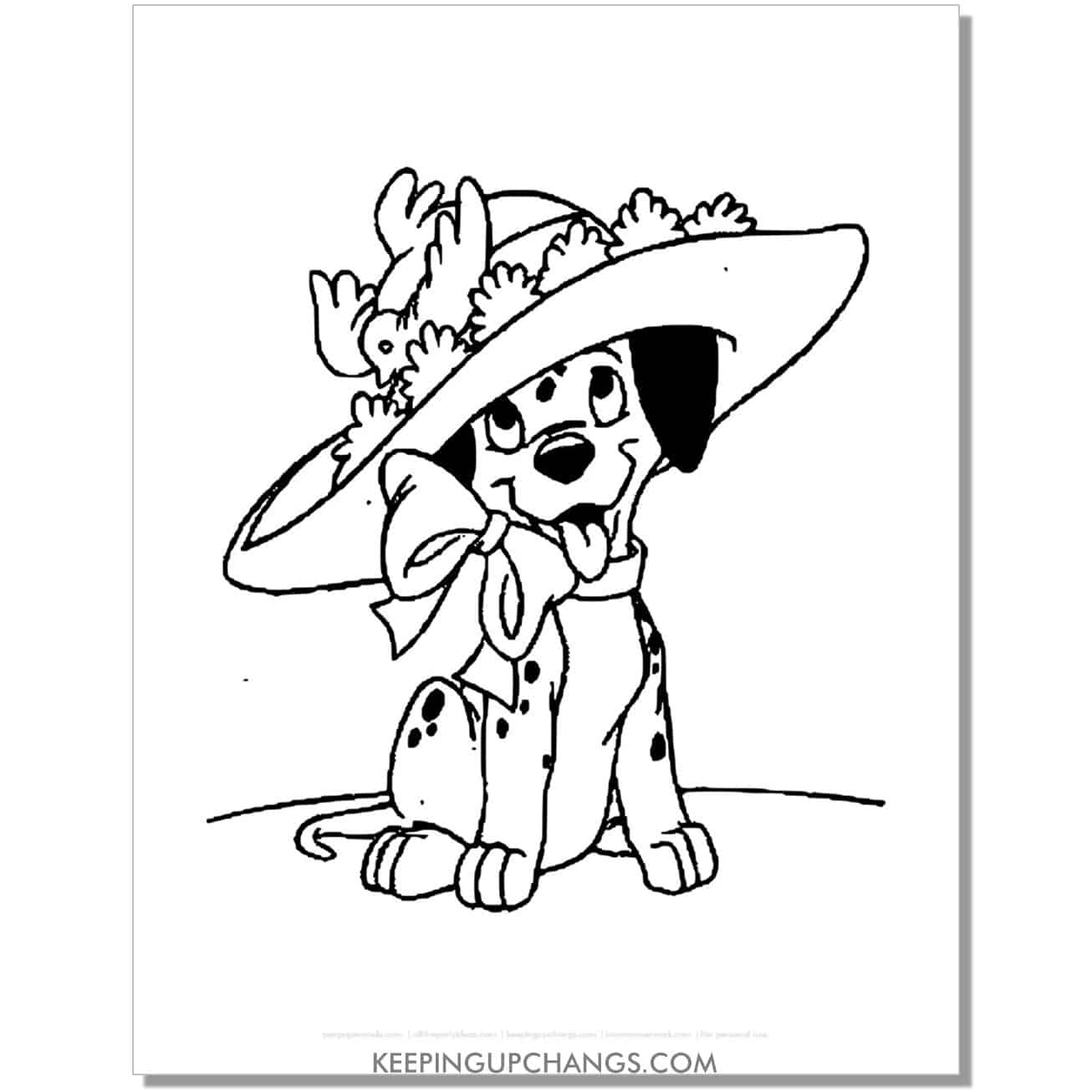 free lucky wearing a sunhat 101 dalmations coloring page, sheet.