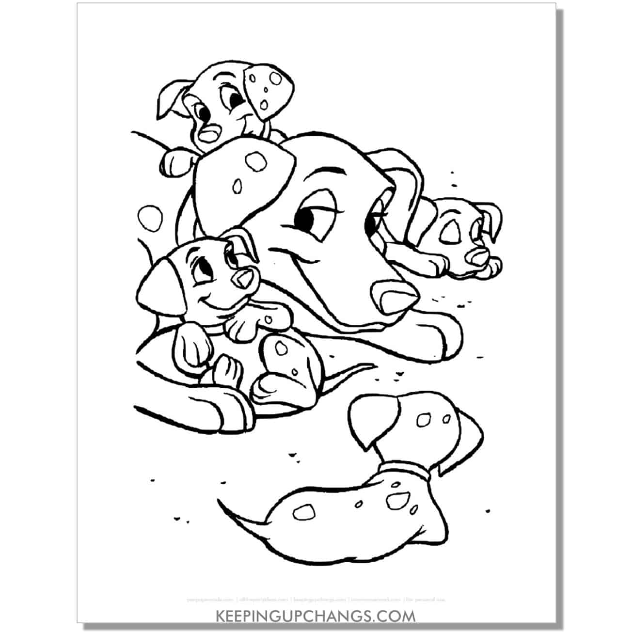 free perdita with newly born pups 101 dalmations coloring page, sheet.