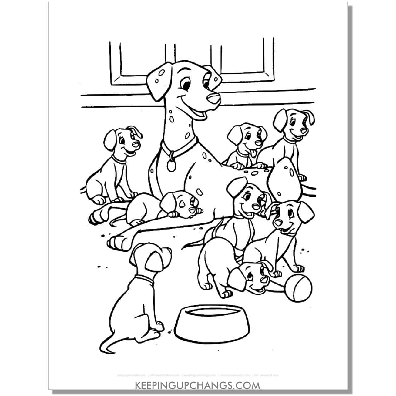 free perdita with 101 dalmations coloring page, sheet.