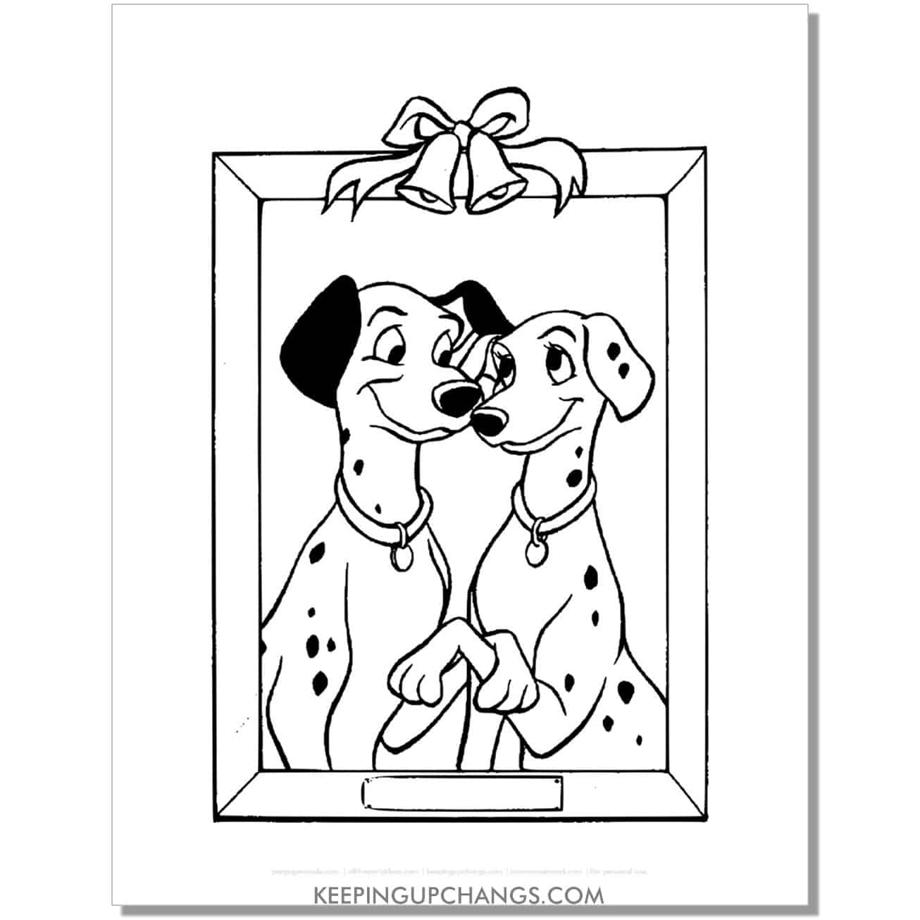 free family portait of pongo and perdita 101 dalmations coloring page, sheet.