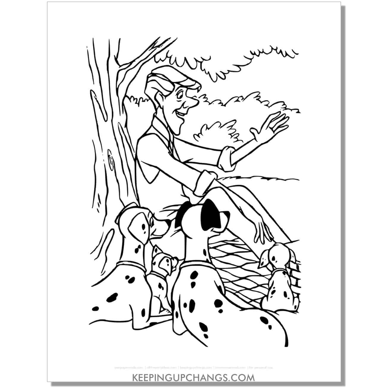 free roger radcliffe on picnic with 101 dalmations coloring page, sheet.