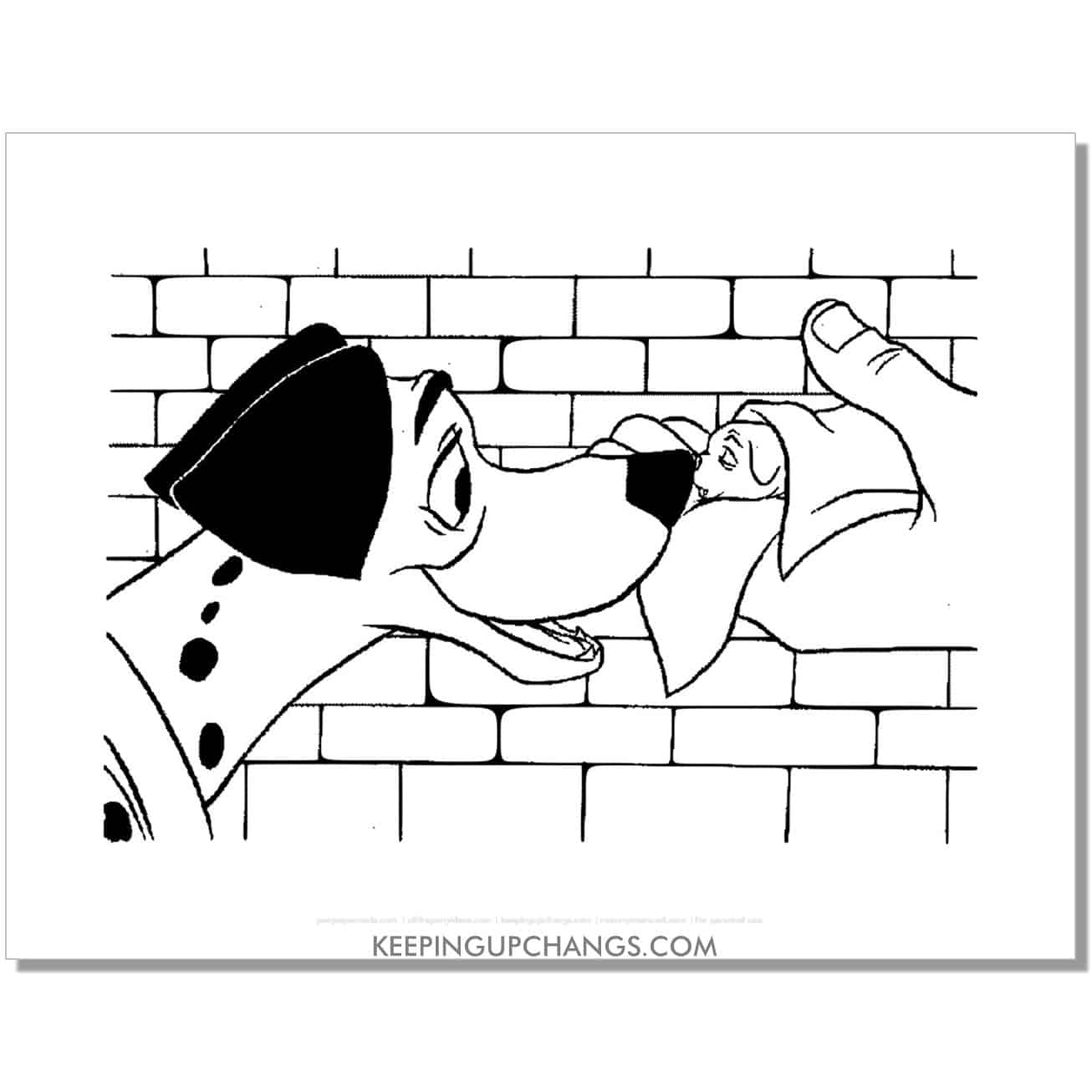free pongo meets baby puppy 101 dalmations coloring page, sheet.
