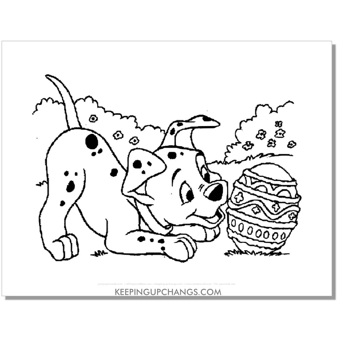 free rolly sniffing easter egg 101 dalmations coloring page, sheet.
