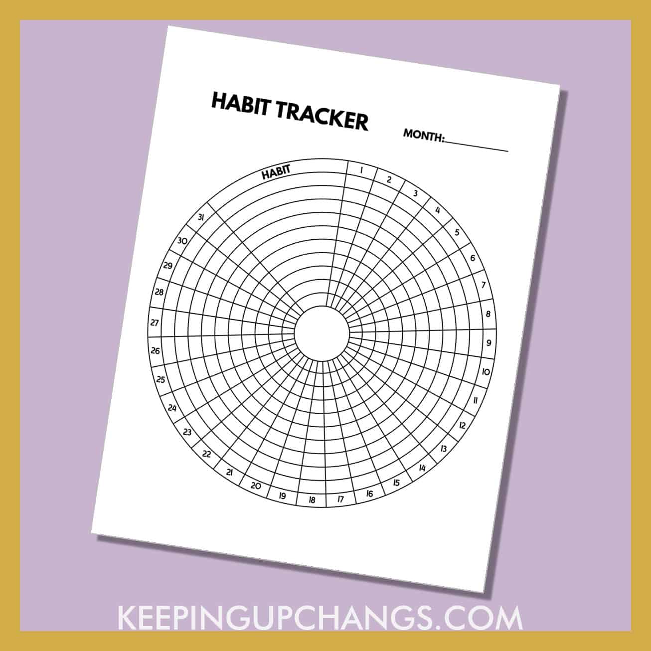 preview of free circular habit tracker printable.