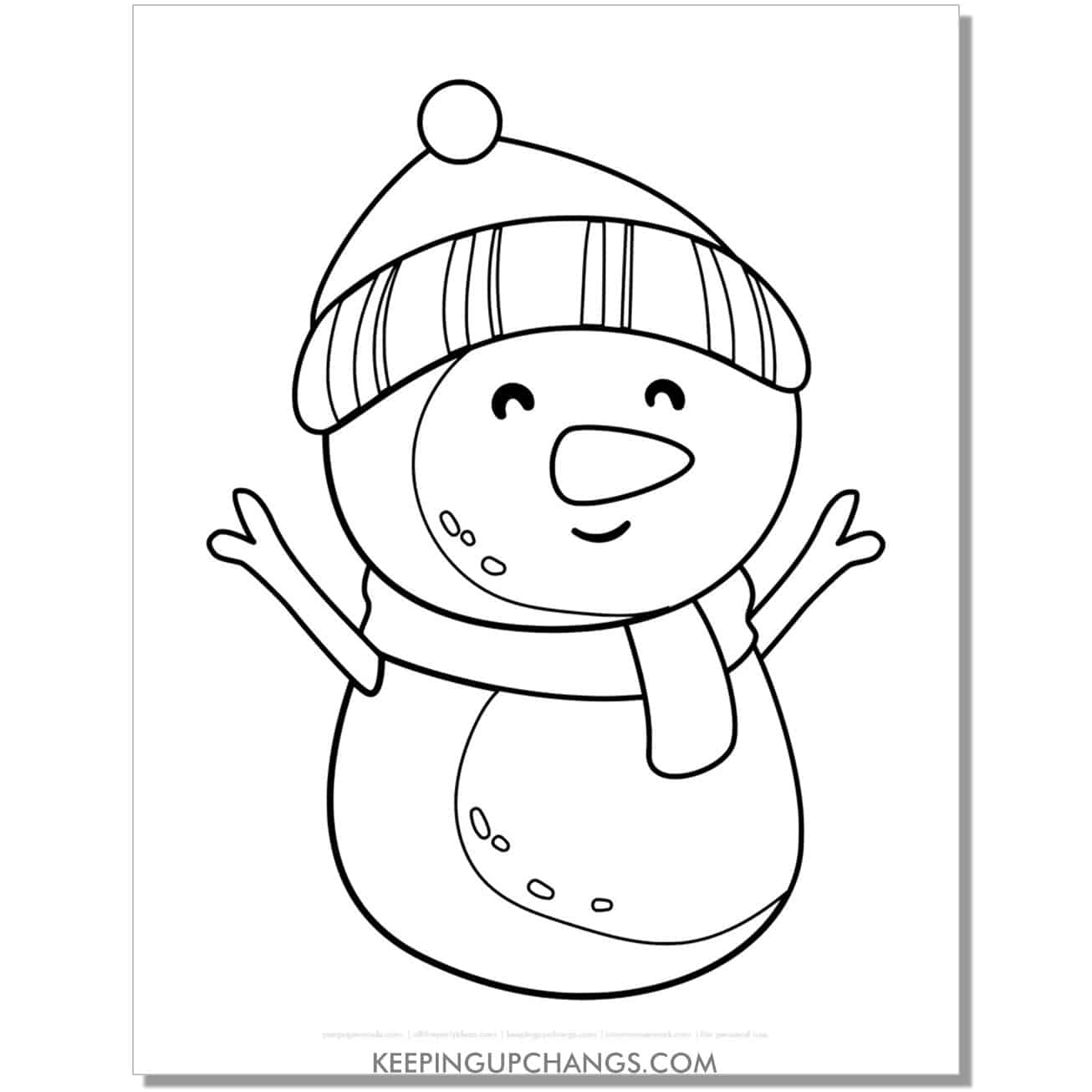 free cute 3d snowman coloring page.