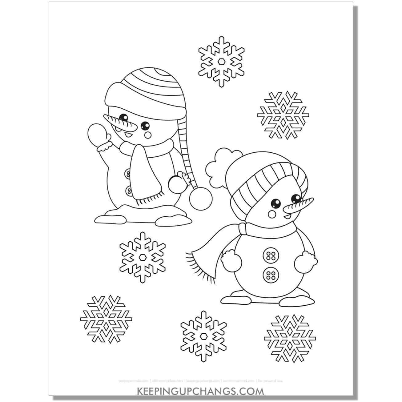 free snowman baby with snowflakes coloring page.