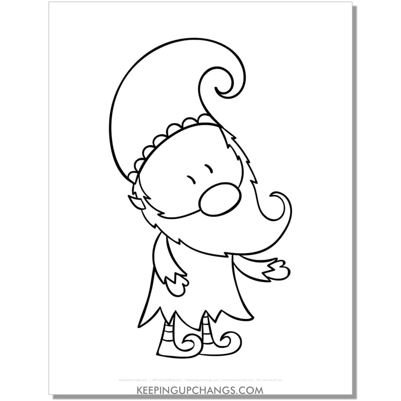 free christmas gnome elf coloring page.