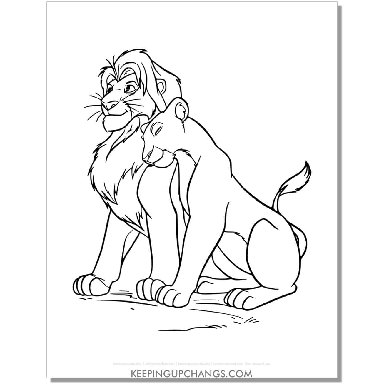 adult simba and nala lion king coloring page, sheet.