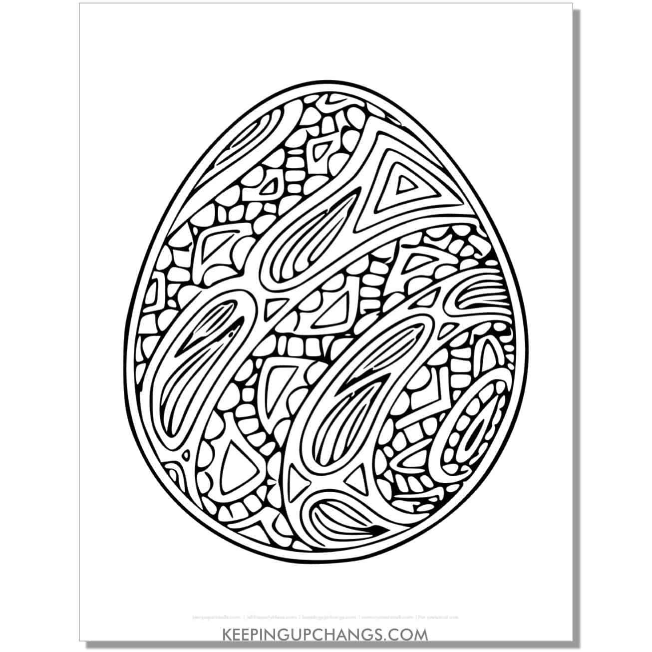 free zentangle easter egg coloring page, sheet.