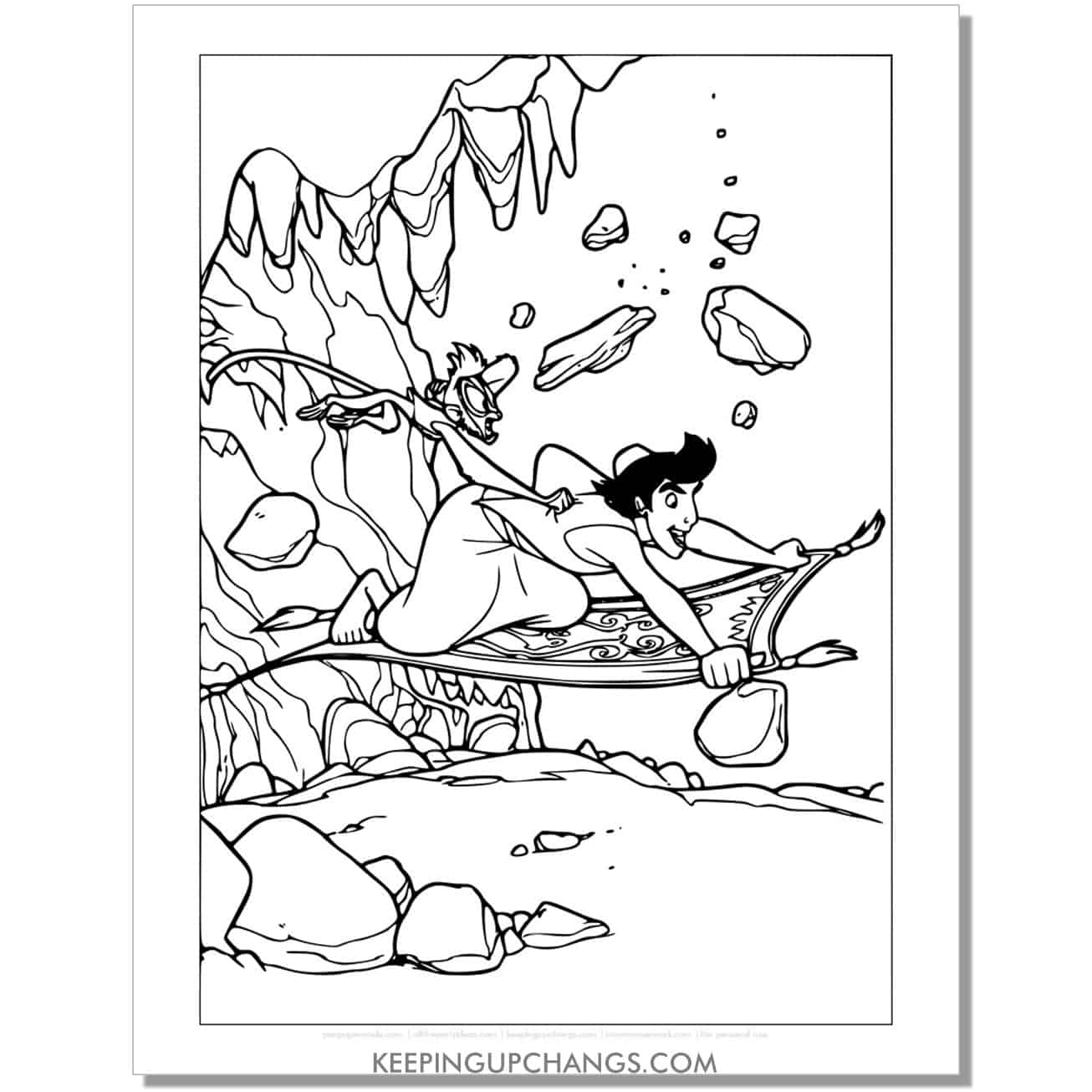 aladdin abu make it out of cave coloring page, sheet.